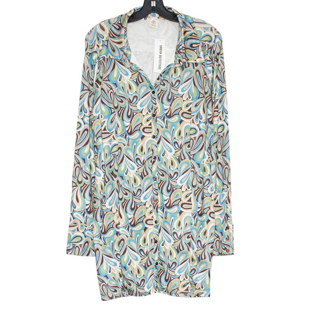 NWT Urban Outfitters Shirt Dress Abstract Psychedelic Stretch Long Sleeve XXL
